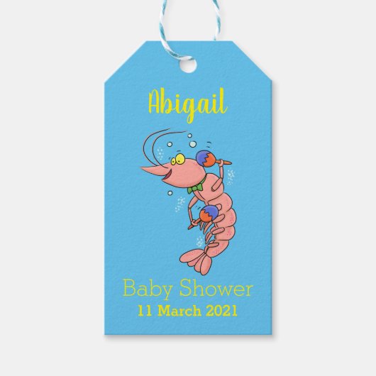 Kute happy shrimp, garnaal cartoon cadeaulabel (Voorkant)