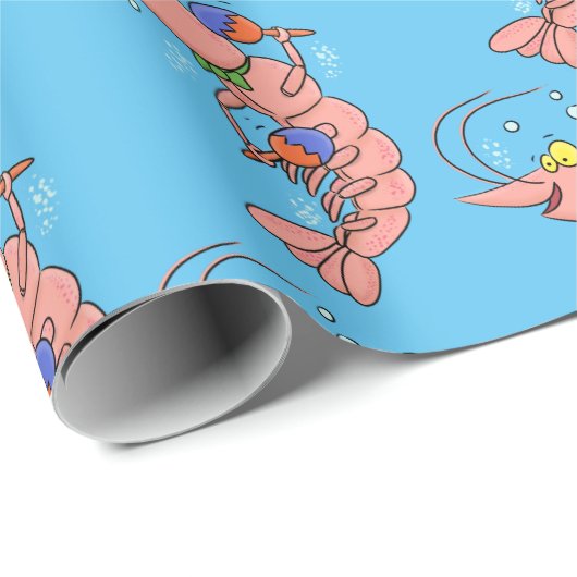 Kute happy shrimp, garnaal cartoon cadeaupapier (Rol Hoek)