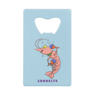 Kute happy shrimp, garnaal cartoon creditkaart flessenopener
