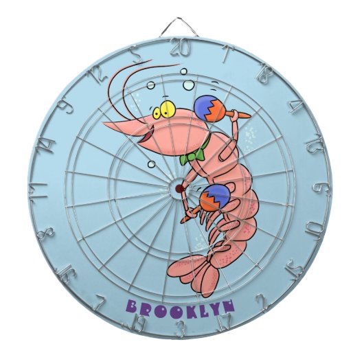Kute happy shrimp, garnaal cartoon dartbord (Voorkant)