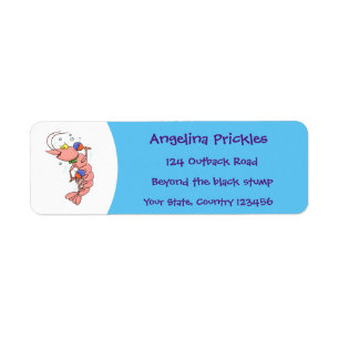 Kute happy shrimp, garnaal cartoon etiket