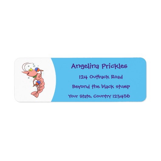 Kute happy shrimp, garnaal cartoon etiket (Voorkant)