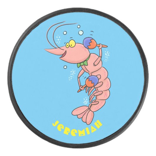 Kute happy shrimp, garnaal cartoon hockey puck (Voorkant)