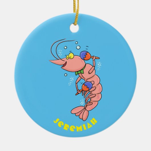 Kute happy shrimp, garnaal cartoon keramisch ornament (Voorkant)