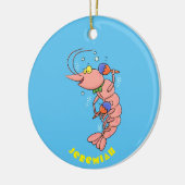 Kute happy shrimp, garnaal cartoon keramisch ornament (Links)