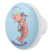 Kute happy shrimp, garnaal cartoon keramische knop (Rechts)