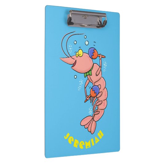 Kute happy shrimp, garnaal cartoon klembord (Rechts)