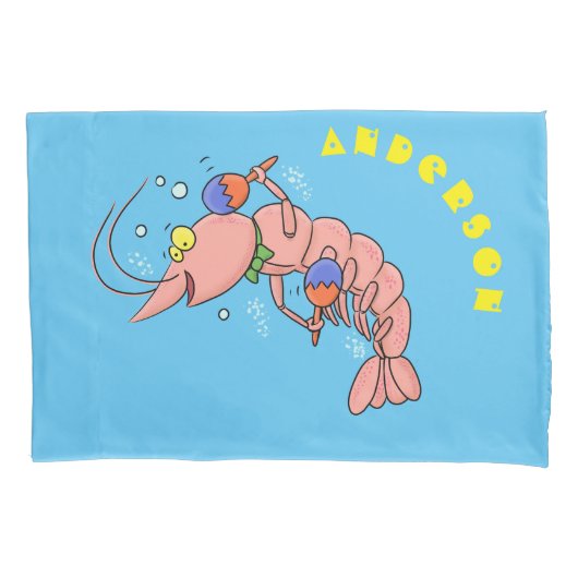 Kute happy shrimp, garnaal cartoon kussensloop (Voorkant)