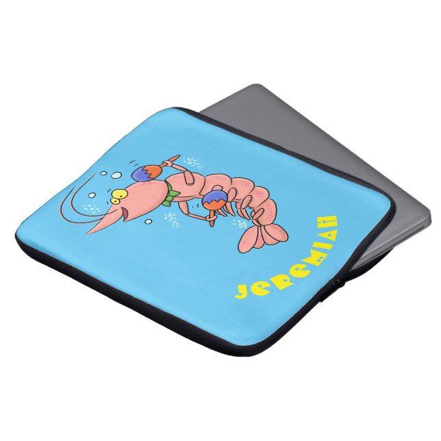 Kute happy shrimp, garnaal cartoon laptop sleeve (Voorkant top)