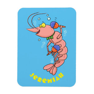 Kute happy shrimp, garnaal cartoon magneet