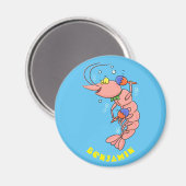 Kute happy shrimp, garnaal cartoon magneet (Voorkant / Achterkant)