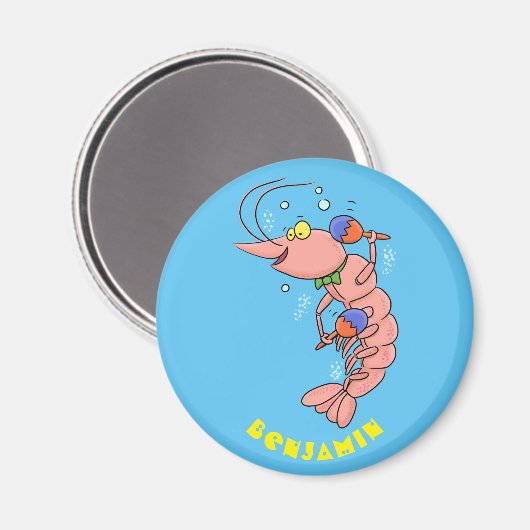 Kute happy shrimp, garnaal cartoon magneet (Voorkant / Achterkant)