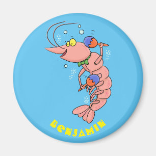 Kute happy shrimp, garnaal cartoon magneet