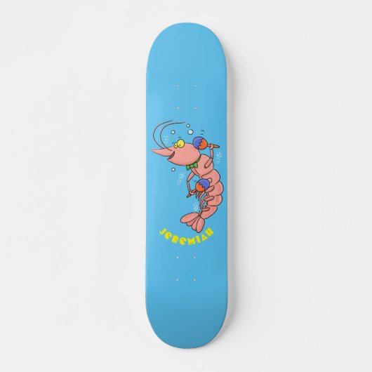 Kute happy shrimp, garnaal cartoon persoonlijk skateboard (Voorkant)