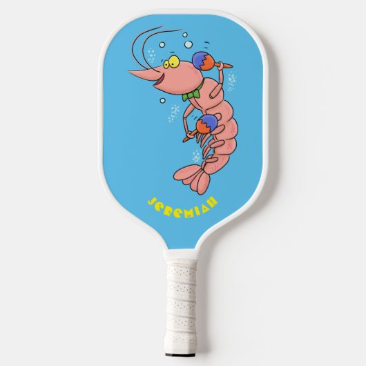 Kute happy shrimp, garnaal cartoon  pickleball paddle (Achterkant)