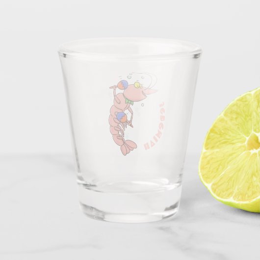 Kute happy shrimp, garnaal cartoon shot glas (Achterkant)