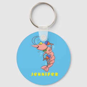 Kute happy shrimp, garnaal cartoon sleutelhanger