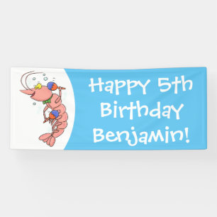 Kute happy shrimp, garnaal cartoon spandoek