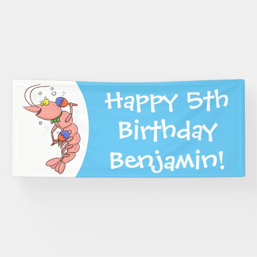 Kute happy shrimp, garnaal cartoon spandoek (Horizontaal)