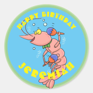 Kute happy shrimp, garnaal cartoon sticker