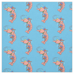 Kute happy shrimp, garnaal cartoon stof