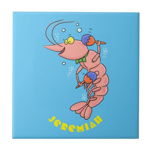 Kute happy shrimp, garnaal cartoon tegeltje (Voorkant)