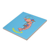 Kute happy shrimp, garnaal cartoon tegeltje (Zijkant)