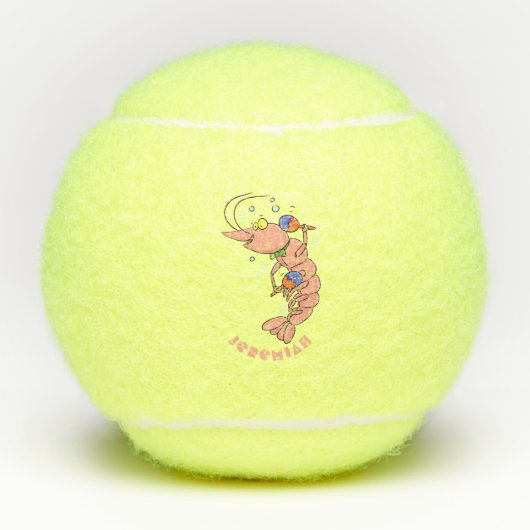 Kute happy shrimp, garnaal cartoon tennisballen (Voorkant)