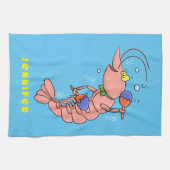 Kute happy shrimp, garnaal cartoon theedoek (Horizontaal)
