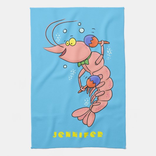 Kute happy shrimp, garnaal cartoon theedoek (Verticaal)