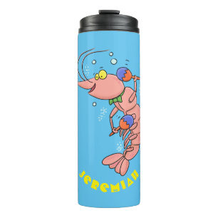 Kute happy shrimp, garnaal cartoon thermosbeker