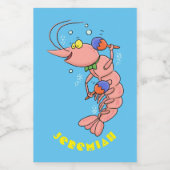 Kute happy shrimp, garnaal cartoon voedselcontainer etiket (Enkel label)