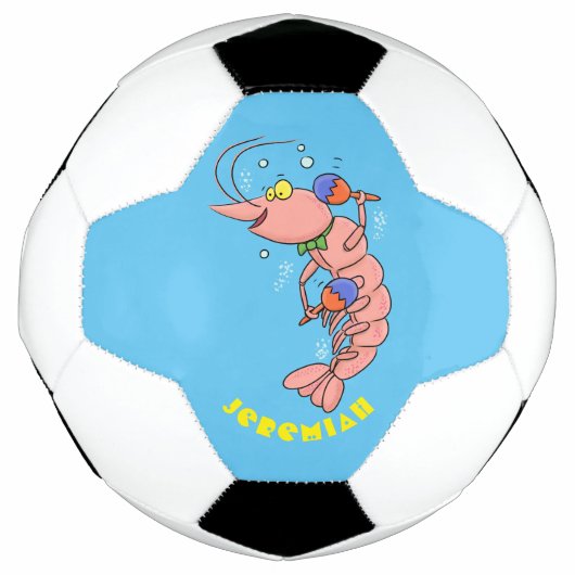 Kute happy shrimp, garnaal cartoon voetbal (Voorkant)