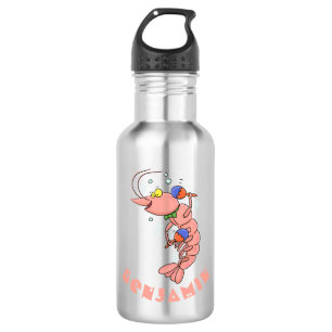 Kute happy shrimp, garnaal cartoon waterfles 