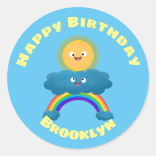 Kute happy sun wolwolk regenboogronde klassieke ca ronde sticker
