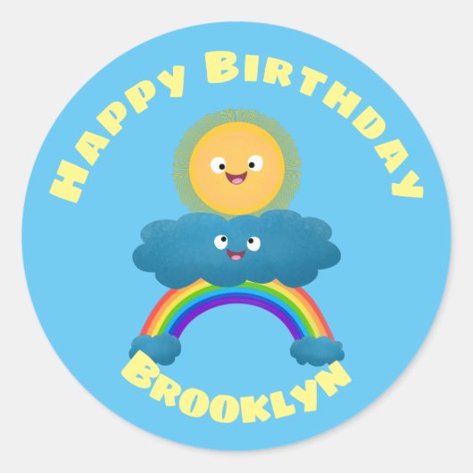 Kute happy sun wolwolk regenboogronde klassieke ca ronde sticker (Voorkant)