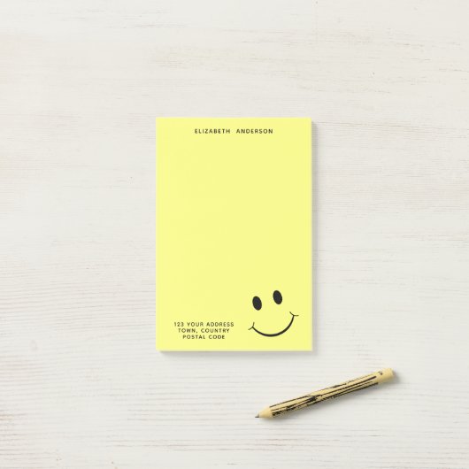 Kute Happy Yellow Face Persoonlijk adres Post-it® Notes (Op bureau)