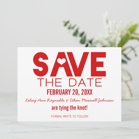 Kute hart Bewaar de datum aankondiging, donkerrood Kaart (Staand voorkant)