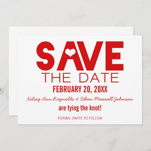 Kute hart Bewaar de datum aankondiging, donkerrood Kaart (Voorkant / Achterkant)