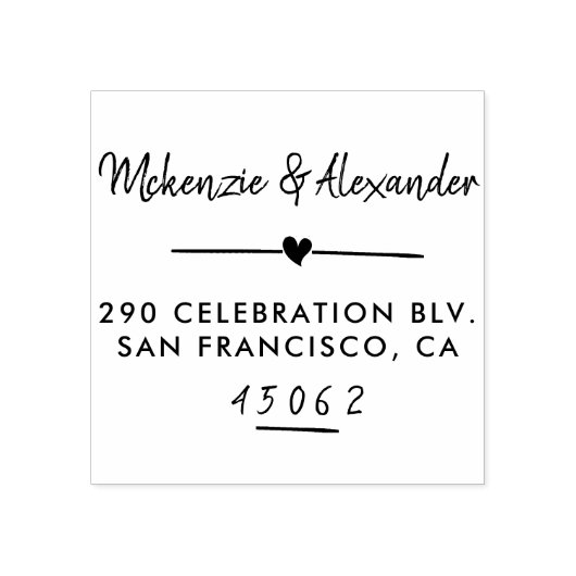 Kute hart- en handgeschreven namen retouradres rubberstempel (Afrduk)