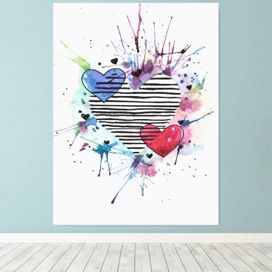 Kute hart en was in de Waterverf Canvas Afdruk (Insitu (Houten vloer))