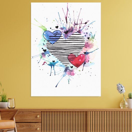 Kute hart en was in de Waterverf Canvas Afdruk (Insitu (Woonkamer))