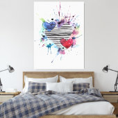 Kute hart en was in de Waterverf Canvas Afdruk (Insitu (Slaapkamer))