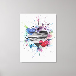 Kute hart en was in de Waterverf Canvas Afdruk