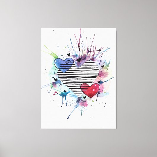 Kute hart en was in de Waterverf Canvas Afdruk (Voorkant)