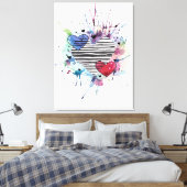 Kute hart en was in de Waterverf Canvas Afdruk (Insitu (Slaapkamer))