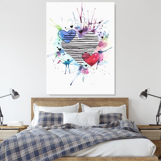 Kute hart en was in de Waterverf Canvas Afdruk (Insitu (Slaapkamer))