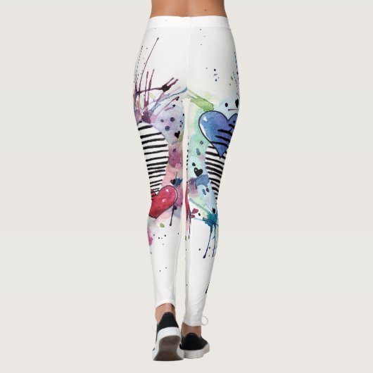 Kute hart en was in de Waterverf Leggings (Achterkant)