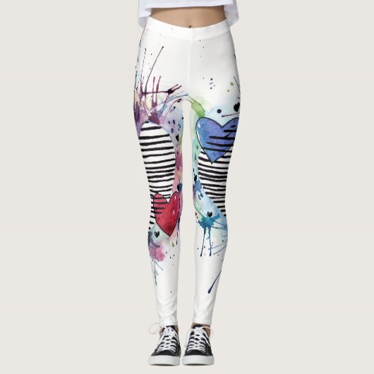 Kute hart en was in de Waterverf Leggings (Voorkant)
