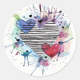 Kute hart en was in de Waterverf Ronde Sticker